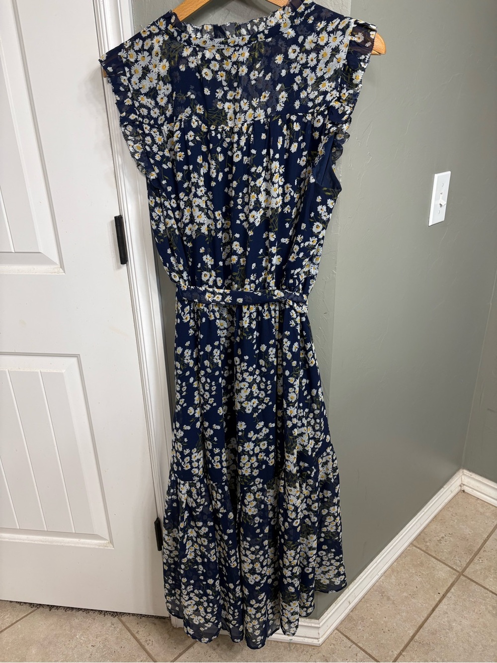 Lands' End Navy Blue Daisy-Print Maxi Dress